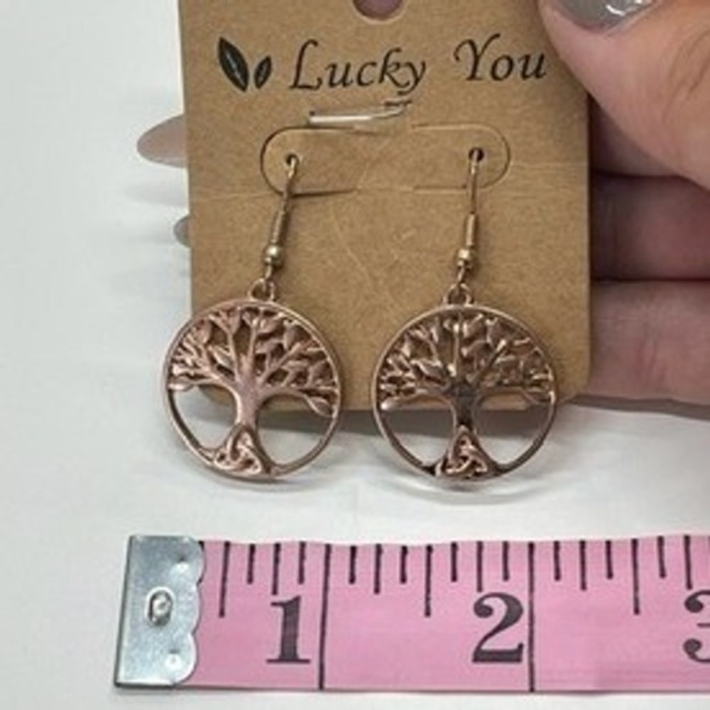 Lucky You Rose Gold Tree of Life Celtic Knot Drop Dangle Earrings French Hook